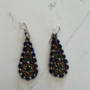Elegant Vintage Blue and Gold Teardrop Earrings
